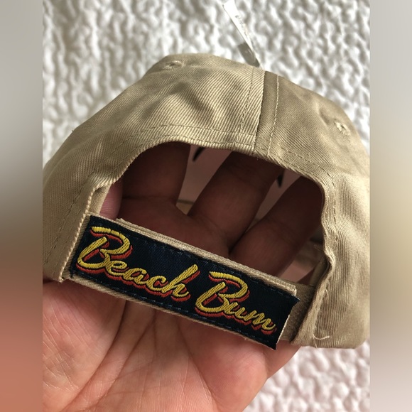 Beach Bum Bottle Opener Tan Baseball hat with beer bottle and palm tree - Picture 5 of 8